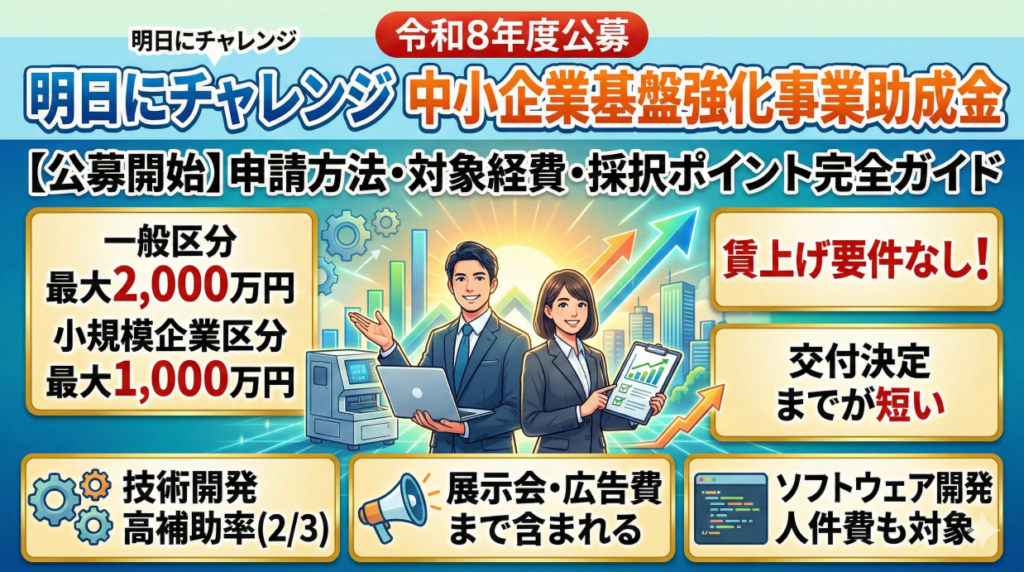 【令和8年度公募】明日にチャレンジ中小企業基盤強化事業助成金|申請方法・対象経費・採択ポイント完全ガイド - 株式会社壱市コンサルティング ...