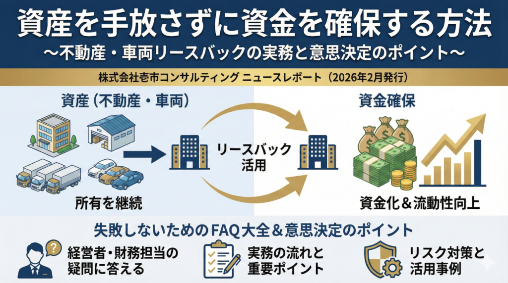 資産を手放さずに資金を確保する方法～不動産・車両リースバックの実務と意思決定のポイント～株式会社壱市コンサルティング ニュースレポート（2026年2月発行）