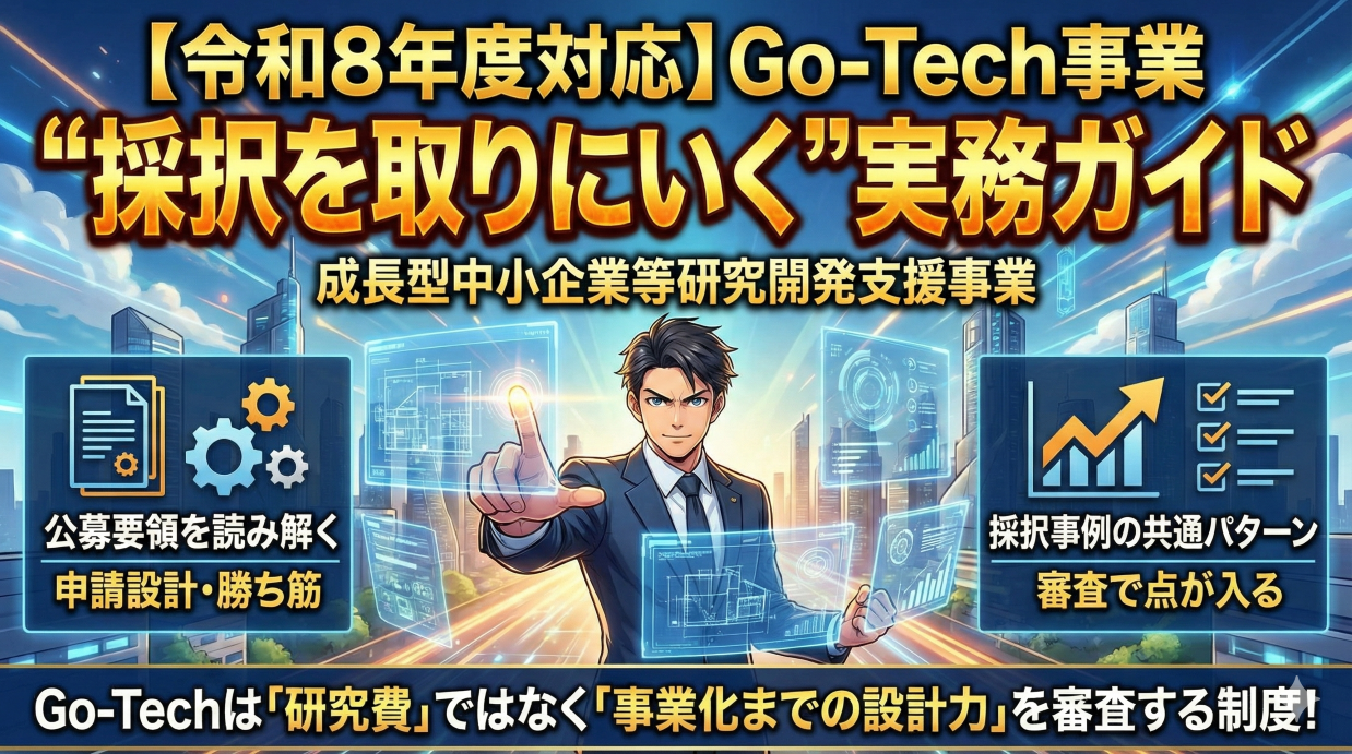 【令和8年度対応】Go-Tech事業（成長型中小企業等研究開発支援事業）“採択を取りにいく”実務ガイド：公募要領を読み解く、申請設計、勝ち筋、採択後に詰まない運用まで