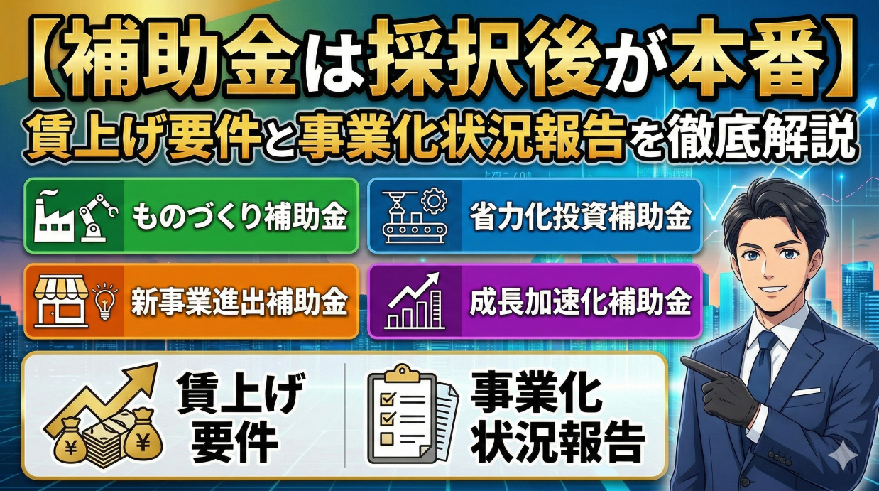 【補助金は採択後が本番】賃上げ要件と事業化状況報告を徹底解説（ものづくり補助金・省力化投資補助金・新事業進出補助金・成長加速化補助金）