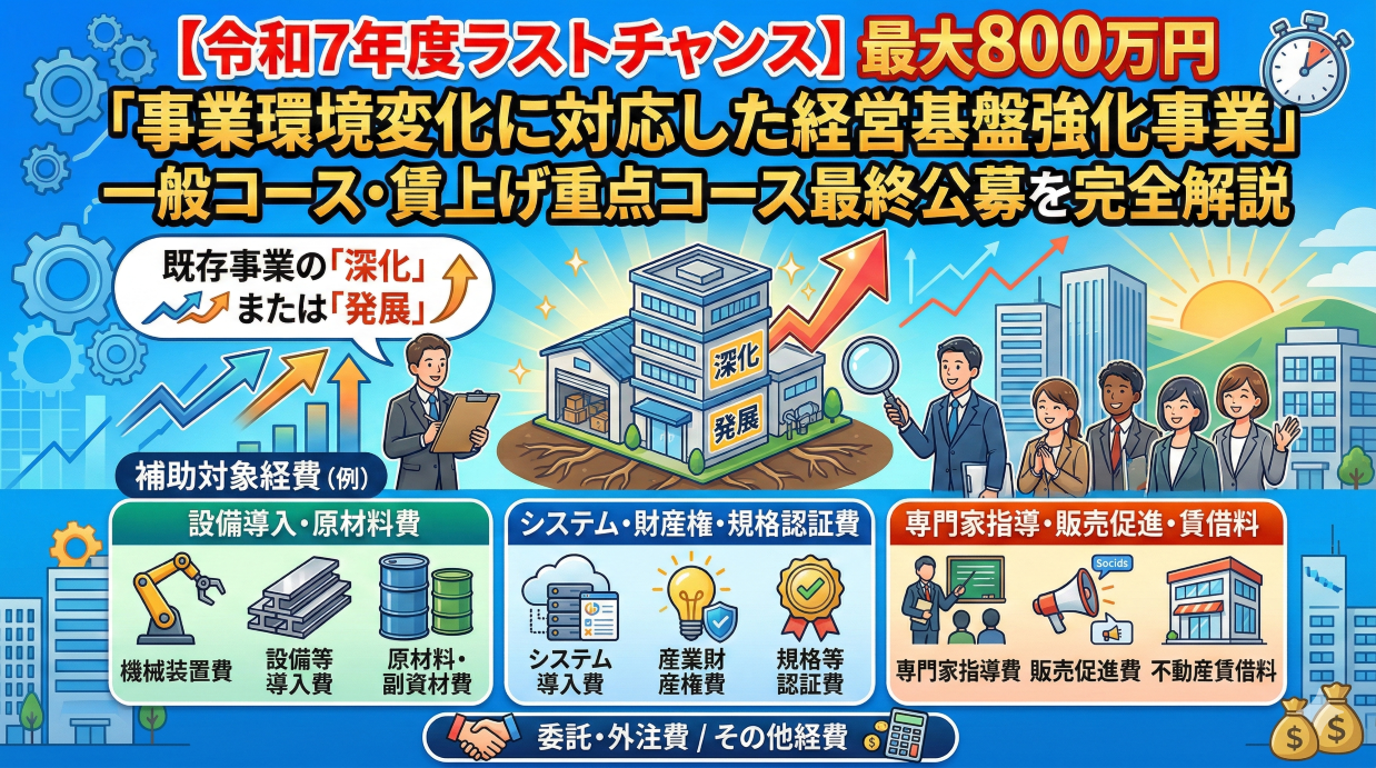 【令和7年度ラストチャンス】最大800万円「事業環境変化に対応した経営基盤強化事業」一般コース・賃上げ重点コース最終公募を完全解説