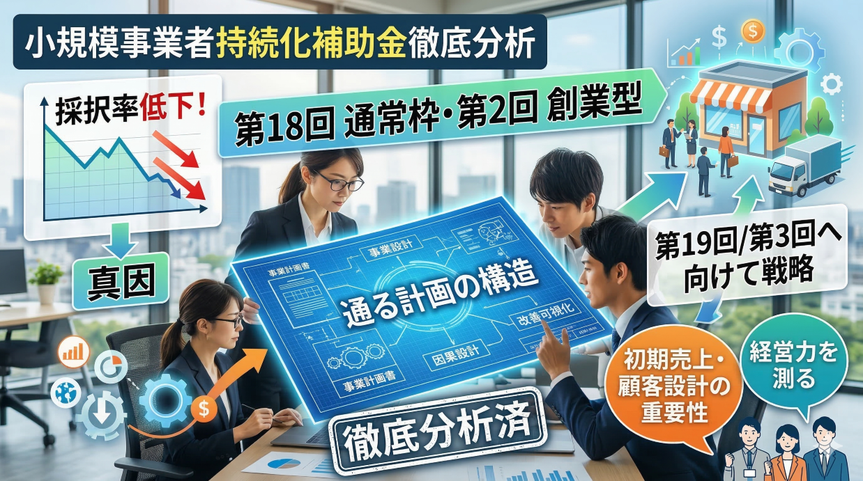 【小規模事業者持続化補助金 第18回通常枠・第2回創業型】を徹底分析～採択率低下の真因と“通る計画”の構造