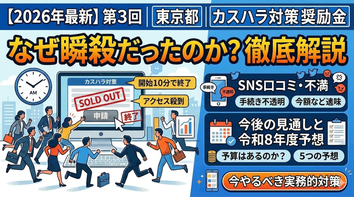 【2026年最新】第3回東京都カスハラ対策奨励金はなぜ瞬殺だったのか｜口コミ・課題・今後の見通しを解説