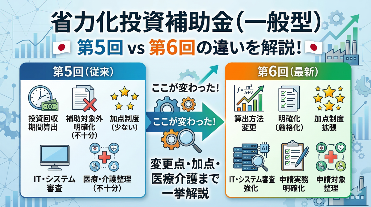 省力化投資補助金（一般型）第5回と第6回の違いを解説｜変更点・加点制度・医療介護申請まで