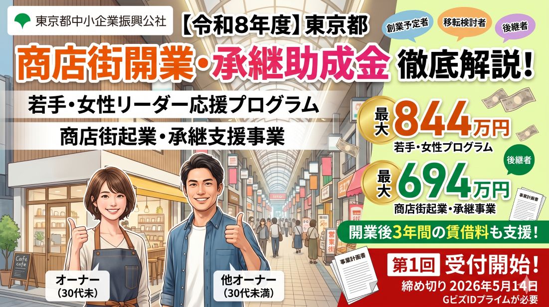 【令和8年度】 東京都 若手・女性リーダー応援プログラム助成事業・商店街起業・承継支援事業とは？対象要件・助成内容・申請手順を徹底解説