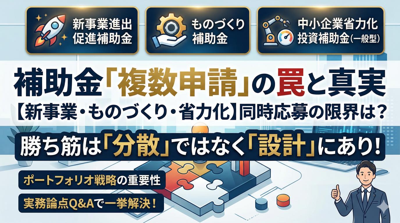 【新事業進出補助金・ものづくり補助金・中小企業省力化投資補助金（一般型）】の複数申請はどこまで可能か～同時応募の制約・留意点・勝ち筋を徹底解説