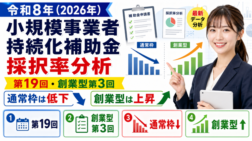 【令和8年（2026年）】小規模事業者持続化補助金 第19回・創業型第3回 採択率分析｜通常枠は低下、創業型は上昇
