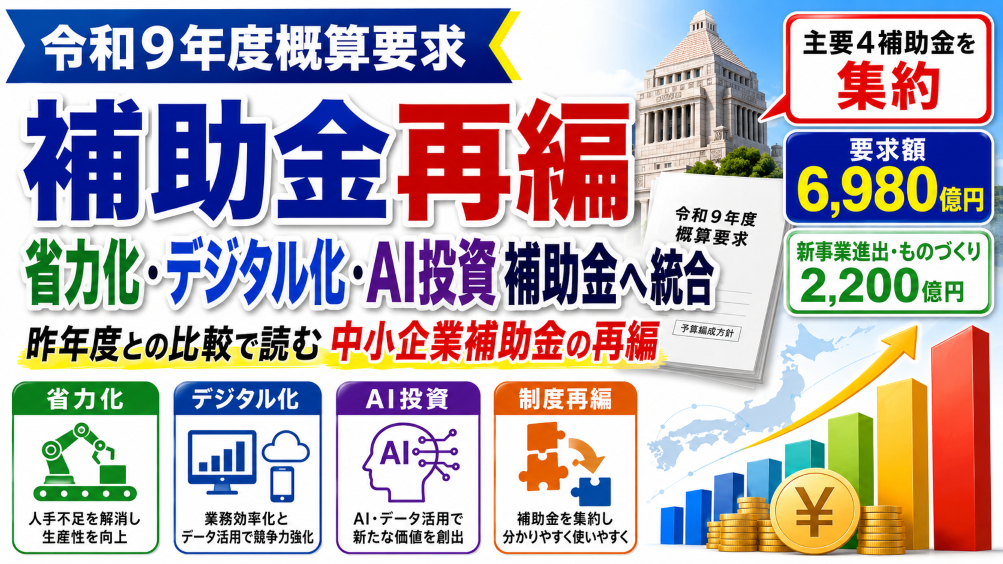 【令和9年度概算要求】省力化・デジタル化・AI投資補助金へ統合｜昨年度との比較で読む中小企業補助金の再編
