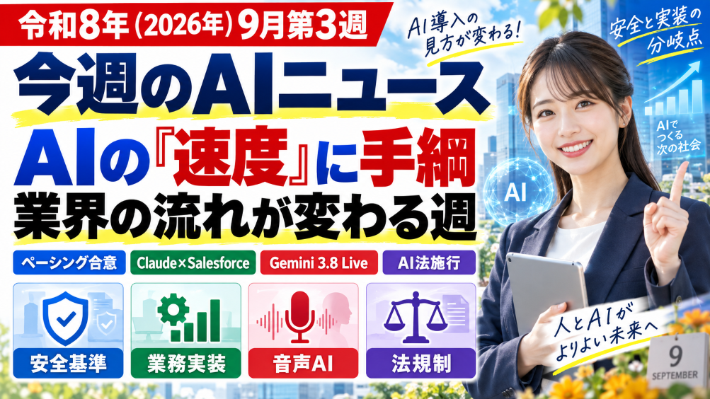 【令和8年（2026年）9月第3週】今週のAIニュース｜ペーシング合意・Claude×Salesforce・Gemini 3.8 Live・AI法施行でAIの「速度」に手綱がかかった週