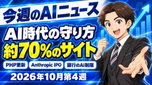 【令和8年（2026年）10月第4週】今週のAIニュース｜PHP脆弱性をAIが発見・Anthropic IPO・OpenAIの学習遮断・銀行のAI制限で「AI時代の守り方」が焦点に