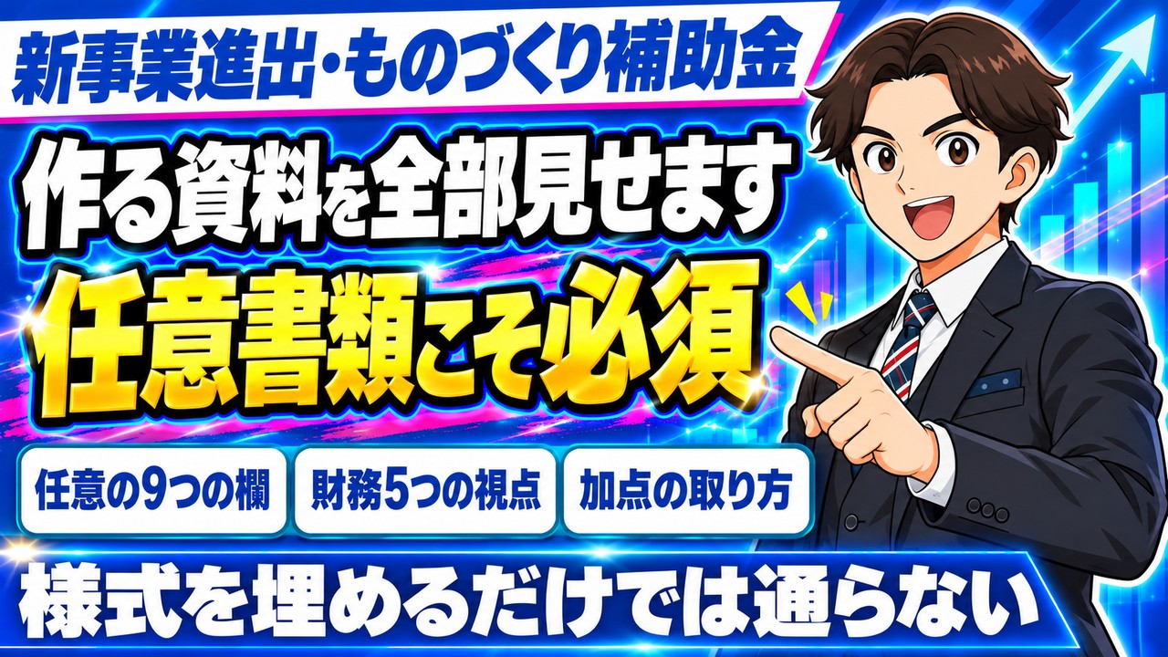 【令和8年（2026年）】新もの（新事業進出・ものづくり補助金）事業計画で作る資料｜任意書類9つの欄・財務・加点