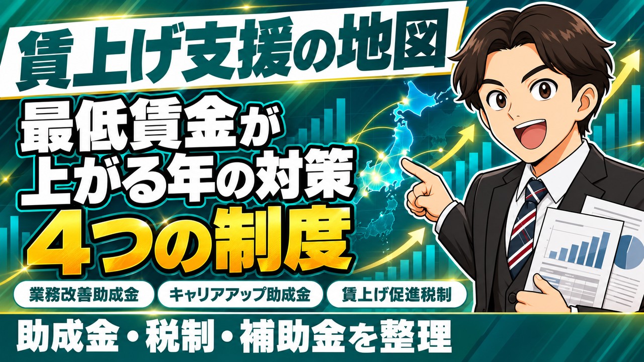 【最低賃金が上がる年に】賃上げ支援の地図｜業務改善助成金・キャリアアップ助成金・賃上げ促進税制・補助金の要件を整理